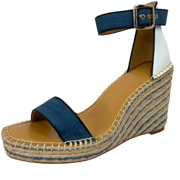 CABi Parker Espadrille Wedge Sandals 4" Heel in Blue and White Women's Size 8 - Picture 5 of 12